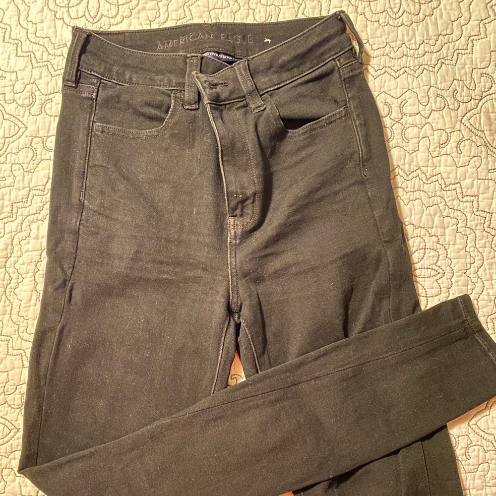 American Eagle next level stretch skinny jeans, size 4. True black.